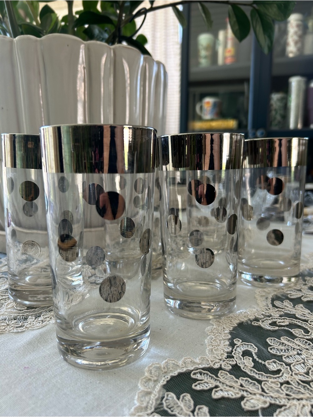 Silver Dorthy Thorpe Polka Dot Highball Glasses MCM - Set of 6